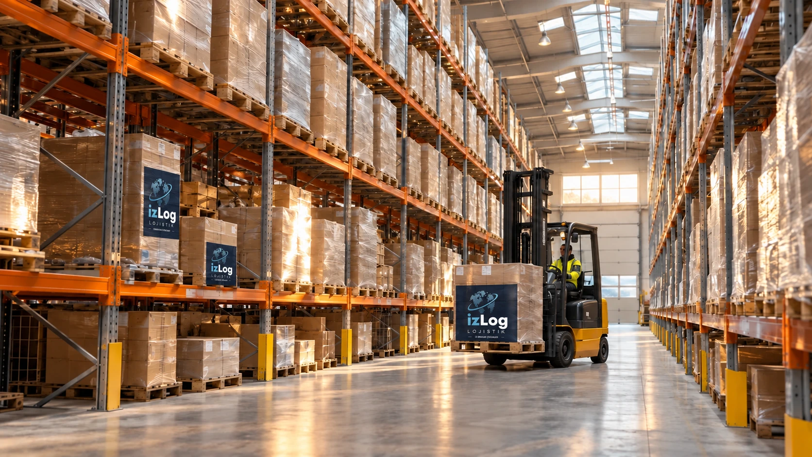 Palet rafları ve forklift ile depo operasyonu